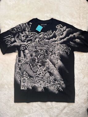 BOXSET L Black Samurai Graphic Tee with Dragon Motif - BOXSET